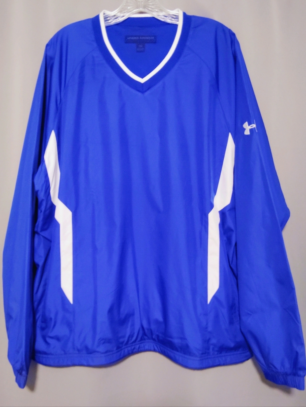 Under Armour Men's L Blue White V-Neck Pullover  Lined Windbreaker Drawstring